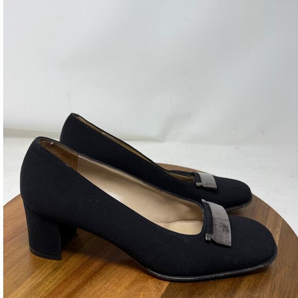 Salvatore‎ Ferragamo Pumps Womens Black Block Heel Logo Plaque Size 6 AA - Picture 1 of 11